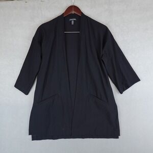 EILEEN FISHER Cardigan Stretch Crepe Open Front Black Blazer Jacket Sz XS Pocket